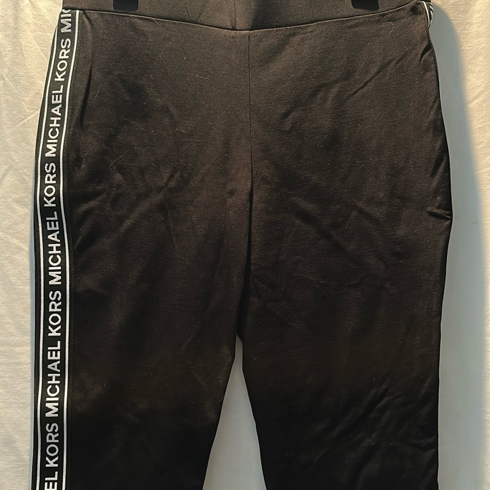 Michael Kors Women's Black Casual Black Pants W/White Letter Logo Tape